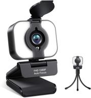 1080p streaming webcam with auto-focus, microphone, and adjustable light - full hd usb webcam 2021, privacy cover, tripod, plug and play for pc, video conferencing, calling, gaming, skype, youtube, zoom, facetime logo