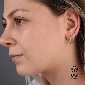 img 2 attached to 💎 UGI Jewelry: Sterling Silver Hoop Earrings Set - Hypoallergenic Small Hoops for Women & Girls (3 Pairs - 12mm, 14mm, 16mm)