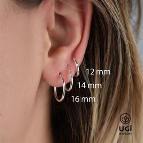 img 3 attached to 💎 UGI Jewelry: Sterling Silver Hoop Earrings Set - Hypoallergenic Small Hoops for Women & Girls (3 Pairs - 12mm, 14mm, 16mm)