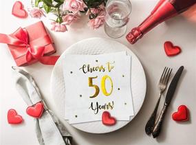 img 2 attached to Cheers to 50 Years: 50-Pack 3-Ply Cocktail Napkins for Happy 50th Birthday and Wedding Anniversary Party Decorations, 5x5 inch Folded (White)