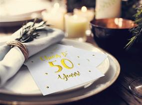 img 3 attached to Cheers to 50 Years: 50-Pack 3-Ply Cocktail Napkins for Happy 50th Birthday and Wedding Anniversary Party Decorations, 5x5 inch Folded (White)