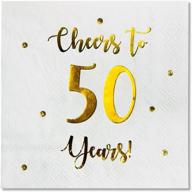 cheers to 50 years: 50-pack 3-ply cocktail napkins for happy 50th birthday and wedding anniversary party decorations, 5x5 inch folded (white) logo