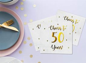 img 1 attached to Cheers to 50 Years: 50-Pack 3-Ply Cocktail Napkins for Happy 50th Birthday and Wedding Anniversary Party Decorations, 5x5 inch Folded (White)