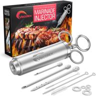 vecolex stainless steel meat injector marinade syringe: heavy duty 2 oz, 3 needles, 3 brushes, spare o rings, user manual, recipe e-book logo