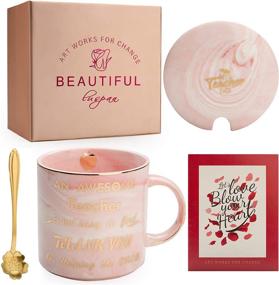 img 3 attached to 🎁 Luspan Teacher Gift - Pink Marble Ceramic Coffee Mugs with Lid: Perfect Teacher Appreciation Gifts for Women