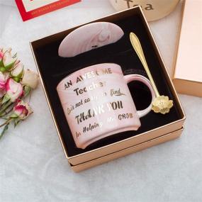 img 2 attached to 🎁 Luspan Teacher Gift - Pink Marble Ceramic Coffee Mugs with Lid: Perfect Teacher Appreciation Gifts for Women