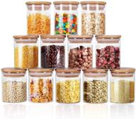 🍶 yibaodan glass jars set 8.5oz: airtight spice containers with bamboo lids - labelled food cereal storage for home kitchen tea herbs coffee flour grains logo