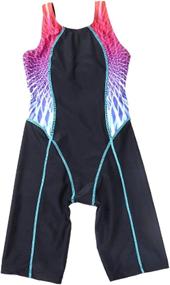 img 4 attached to 👙 SherryDC Girls' Splice Athletic Full Knee Length One Piece Swimsuit Legsuit - Competitive Swimwear (Ages 5-14)