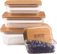 🍱 bovado set of 4 rectangular glass food storage containers with bamboo lids - ideal for meal prep, leftovers, baking, and lunch логотип