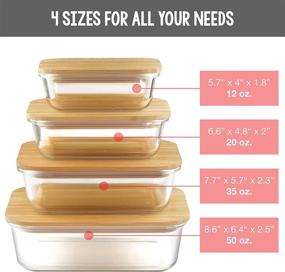 img 3 attached to 🍱 Bovado Set of 4 Rectangular Glass Food Storage Containers with Bamboo Lids - Ideal for Meal Prep, Leftovers, Baking, and Lunch