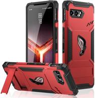 📱 mme case for asus rog phone 2 - air trigger compatible, military grade drop protection with kickstand, camera protectors, dust plugs, and 9d tempered glass (red) logo