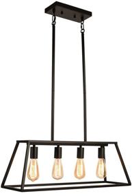 img 4 attached to 🔦 GZBtech 53'' Linear Kitchen Island Lighting, Black Industrial Metal Pendant Chandelier 4-Socket, Height Adjustable Hanging Light Fixture for Indoor Living Dining Room Office, UL Listed 120V