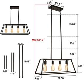 img 2 attached to 🔦 GZBtech 53'' Linear Kitchen Island Lighting, Black Industrial Metal Pendant Chandelier 4-Socket, Height Adjustable Hanging Light Fixture for Indoor Living Dining Room Office, UL Listed 120V