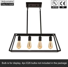 img 3 attached to 🔦 GZBtech 53'' Linear Kitchen Island Lighting, Black Industrial Metal Pendant Chandelier 4-Socket, Height Adjustable Hanging Light Fixture for Indoor Living Dining Room Office, UL Listed 120V