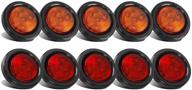 🚦 10-pack partsam led round side marker lights 2", amber and red, flush mount with grommet, 4-led, sealed marker lights for trucks and trailers with reflex lens, ip67 waterproof logo