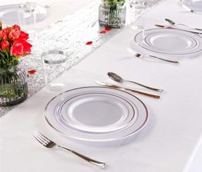 img 1 attached to Nervure 125PCS Silver Plastic Plates & Silverware: Perfect for Wedding & 🍽️ Christmas - Service for 25 Guests, Including Dinner Plates, Dessert/Salad Plates, Forks, Knives, Spoons