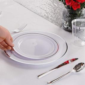 img 2 attached to Nervure 125PCS Silver Plastic Plates & Silverware: Perfect for Wedding & 🍽️ Christmas - Service for 25 Guests, Including Dinner Plates, Dessert/Salad Plates, Forks, Knives, Spoons