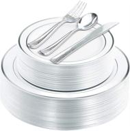 nervure 125pcs silver plastic plates & silverware: perfect for wedding & 🍽️ christmas - service for 25 guests, including dinner plates, dessert/salad plates, forks, knives, spoons logo