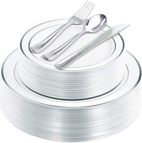 img 4 attached to Nervure 125PCS Silver Plastic Plates & Silverware: Perfect for Wedding & 🍽️ Christmas - Service for 25 Guests, Including Dinner Plates, Dessert/Salad Plates, Forks, Knives, Spoons