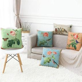 img 3 attached to 🕊️ TRENDIN Vintage Bird Style Cotton Linen Decor Throw Pillow Covers, 20 x 12 Inches: A Charming Touch of Nostalgia