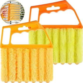img 4 attached to 🪟 Efficient Hand-Held Window Cleaning Tool: Window Venetian 7 Finger Dusting Cleaner - Mini Duster Brush for Shutters, Blinds, and Air Conditioners (Yellow/Orange, 2 Pieces)
