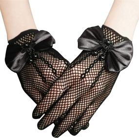 img 1 attached to 🧤 Girls Lace Gloves: Elegant Fishnet Bow Tie Gloves for Princess Pageants, Weddings & Dress-Up (4-12T)