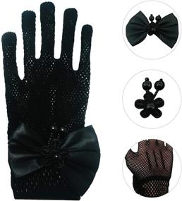 img 4 attached to 🧤 Girls Lace Gloves: Elegant Fishnet Bow Tie Gloves for Princess Pageants, Weddings & Dress-Up (4-12T)