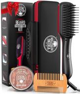 🧔 men's beard straightener brush - rapidly heating ceramic and ionic beard straightening comb - heated beard brush - includes sandalwood-scented beard balm & wooden beard comb logo