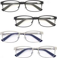 👓 читательные очки zienstar 2.0 для мужчин 4 пары прямоугольных оправ: комфортабельные очки из нержавеющей стали в черно-серебристом цвете с пружинными шарнирами логотип