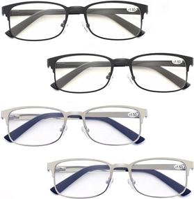 img 4 attached to 👓 Zienstar 2.0 Reading Glasses Men 4 Pairs Rectangle Readers: Comfortable Stainless Steel Eyeglasses in Black Silver with Spring Hinges