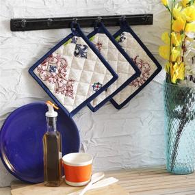 img 3 attached to 🔥 Plush Home Eco-Friendly Cotton Vintage Printed Kitchen Pot Holders - High Heat Resistant, Set of 3, Machine Washable - Ideal for Thanksgiving, Kitchen, Cooking & Baking (8"x8")