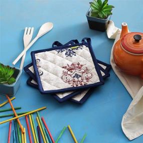 img 2 attached to 🔥 Plush Home Eco-Friendly Cotton Vintage Printed Kitchen Pot Holders - High Heat Resistant, Set of 3, Machine Washable - Ideal for Thanksgiving, Kitchen, Cooking & Baking (8"x8")