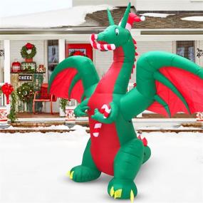 img 3 attached to Large Outdoor Yard Inflatables for Christmas Decorations - Blow Up Xmas Holiday Lawn Decor featuring a Jolly Dragon by HappyThings!