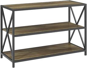 img 3 attached to 📚 Rustic Oak 40 Inch Walker Edison 2 Tier Open Shelf Industrial Wood Metal Bookcase - Tall Bookshelf for Home Office Storage