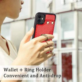 img 2 attached to 📱 LAMEEKU iPhone 11 Wallet Case with RFID Protection - Red, 6.1inch - Carbon Fiber Card Slot, Finger Ring Holder, Kickstand and Protective Cover