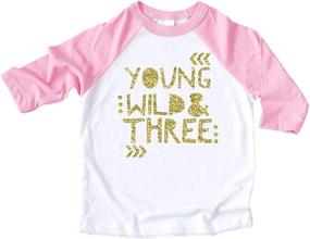 img 4 attached to Girls' Young Wild & Three Third Birthday Shirt - Pink Raglan 3/4 Sleeve or Short Sleeve