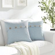 🛋️ set of 2 baby blue square linen pillow covers 18 x 18 with coconut buttons - farmhouse décor for sofa couch, living room, bedroom - ideal housewarming gifts for home logo