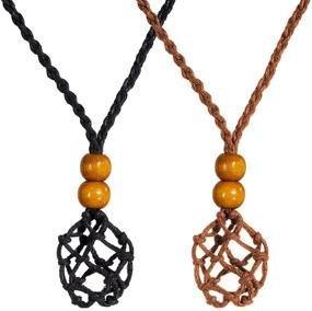 img 4 attached to 📿 2 Pieces Necklace Cord Empty Stone Holder, Crystal Necklace Holder for Quartz Crystal Raw Stone Jewelry Making, Leather Necklace Cord (Black/Brown, 25-30mm)