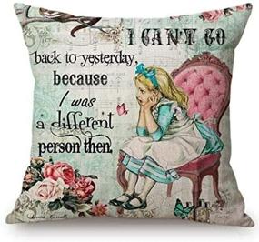 img 4 attached to Charming Vintage Alice in Wonderland Cartoon Letters Print Cotton 🎨 Kid's Art Cushion Cover: A Delightful Décor for Young Art enthusiasts!