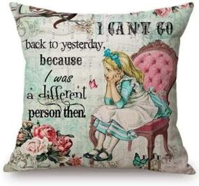 img 3 attached to Charming Vintage Alice in Wonderland Cartoon Letters Print Cotton 🎨 Kid's Art Cushion Cover: A Delightful Décor for Young Art enthusiasts!