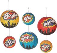 🦸 superhero hanging paper lanterns: set of 6 with 2 sizes - comic birthday party decor! логотип