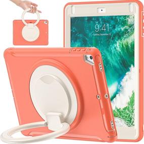 img 4 attached to 📱 BATYUE iPad 9.7 inch Case: Full-Body Rugged Case with 360° Swivel Stand/Pencil Holder - Coral Orange (2018 iPad 6th Gen/ 2017 iPad 5th Gen, iPad Air 2/ iPad Pro 9.7'') - Ideal for Kids, Boys, and Girls!