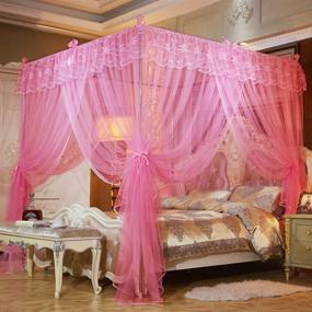 img 3 attached to 🛏️ Mengersi 4 Corners Post Canopy Bed Curtains - Cozy Bow Netting for Girls & Adults - Princess Bedroom Decoration (Twin, Pink)