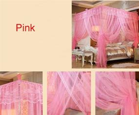 img 1 attached to 🛏️ Mengersi 4 Corners Post Canopy Bed Curtains - Cozy Bow Netting for Girls & Adults - Princess Bedroom Decoration (Twin, Pink)