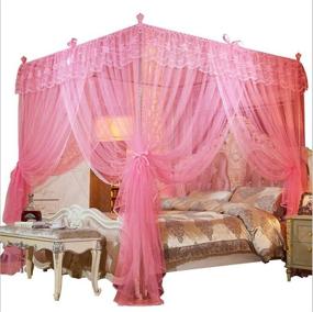 img 4 attached to 🛏️ Mengersi 4 Corners Post Canopy Bed Curtains - Cozy Bow Netting for Girls & Adults - Princess Bedroom Decoration (Twin, Pink)