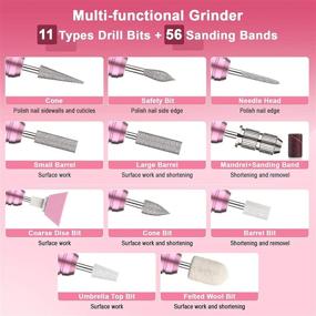 img 3 attached to 🔝 Top-Rated Electric Nail Drill Machine: 20000 RPM, 11 Drill Bits, 56 Sanding Bands - Perfect for Salon and Home Use (Pink)