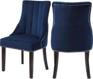 🪑 modern contemporary navy velvet upholstered dining chair with deep channel tufting, espresso wood legs - meridian furniture oxford collection (set of 2) logo