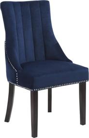 img 3 attached to 🪑 Modern Contemporary Navy Velvet Upholstered Dining Chair with Deep Channel Tufting, Espresso Wood Legs - Meridian Furniture Oxford Collection (Set of 2)