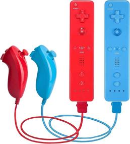 img 4 attached to PGYFDAL 2 Pack Wii/Wii U Remote Controller and Nunchuck Joystick - Holiday Gamepad Bundle (Red and Blue)