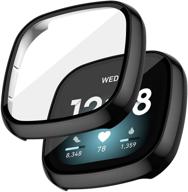 📱 защитная пленка nanw full coverage для fitbit versa 3/sense - закаленное стекло и защитные бамперы, черный. логотип